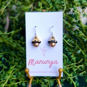 Pearl Petal Earrings - Champagne Pearl & Fluted Glass Flower | Sterling Silver